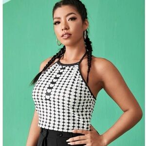 Plus Size Polka Dot & Heart Pattern Halter Top